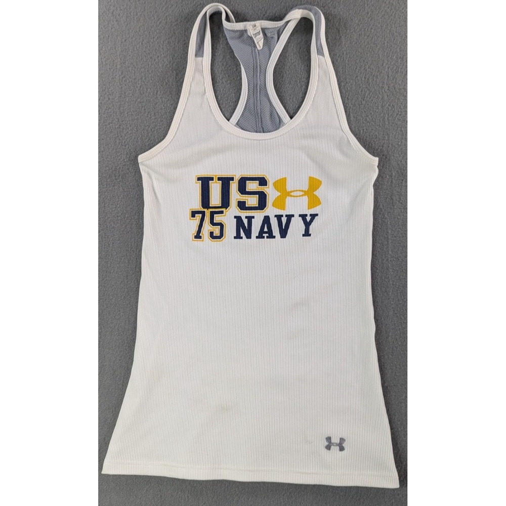 Under Armour Womens US Navy HeatGear Ribbed Racerback Tank Top Small‎ White